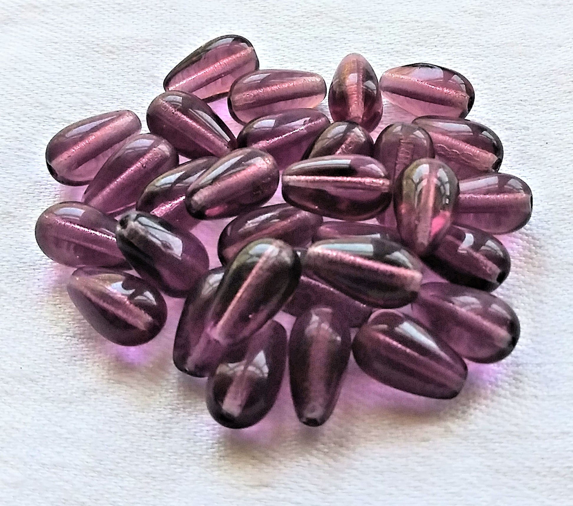 Lot of 25 amethyst glass drop beads - smooth purple teardrop beads - 10 x 6mm C4501 - Glorious Glass Beads