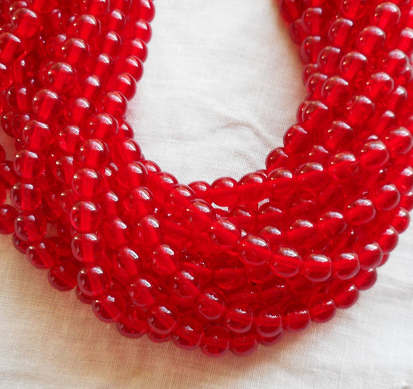 Lot of 50 6mm Czech glass druks, Siam Ruby Red smooth round druk beads C0008