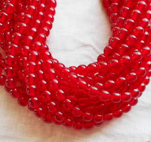 Czech Glass Druk Large Hole Beads in size 6mm, Red Coral Opaque