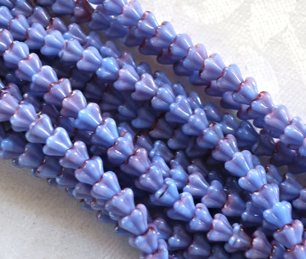 Lot of 50 6mm x 4mm Blue Raspberry Pink baby Bell Flower Czech glass beads, pressed glass beads C0089