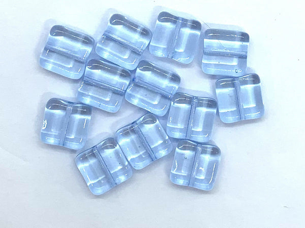 Twenty 9mm square Czech glass beads - transparent light sapphire blue pressed glass beads C0007