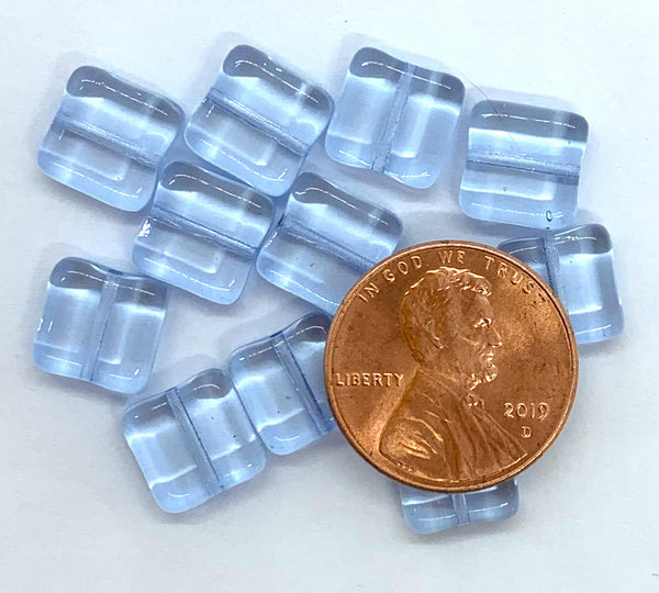 Twenty 9mm square Czech glass beads - transparent light sapphire blue pressed glass beads C0007