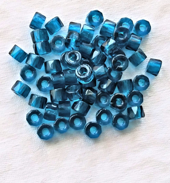 Lot of 50 6mm Czech glass faceted pony, roller or crow beads - capri blue large hole, fire polished, faceted beads C52150
