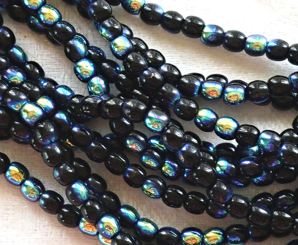Lot of 100 3mm jet black AB Czech glass druks, smooth round druk beads C4401 - Glorious Glass Beads