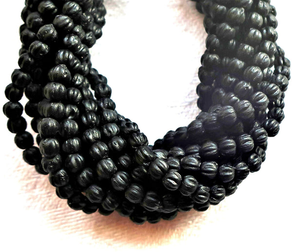 Lot of 100 3mm Jet Black melon beads, Czech pressed glass spacer beads C21101