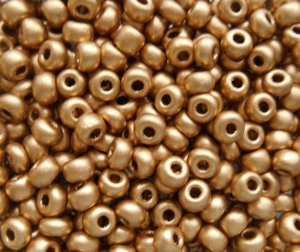 Pkg 24 grams size 6/0 Matte Metallic Gold Czech glass seed beads , Preciosa Rocaille 4mm spacer beads, large, big hole C1724
