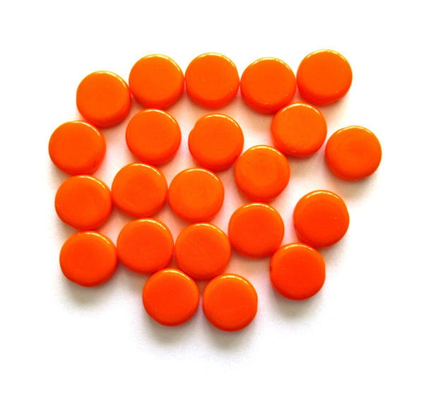 15 Czech glass coin beads - 10mm opaque bright orange disc beads C0067