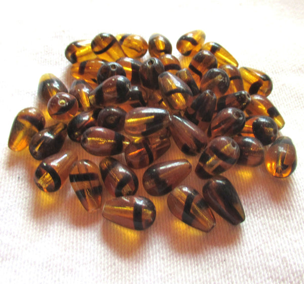 Lot of 25 tortoise shell Czech glass drop or pear beads - smooth teardrop beads - 10 x 6mm C5301