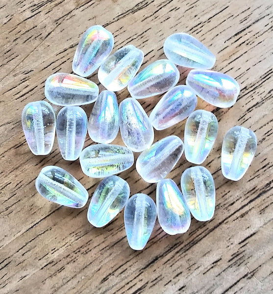 Lot of 25 10 x 6mm Czech glass crystal AB teardrop beads - center drilled smooth drop beads C2701