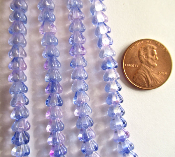 Lot of 50 6mm x 4mm Czech glass baby bell flower beads - coated ultraviolet purple pressed glass beads - C00301