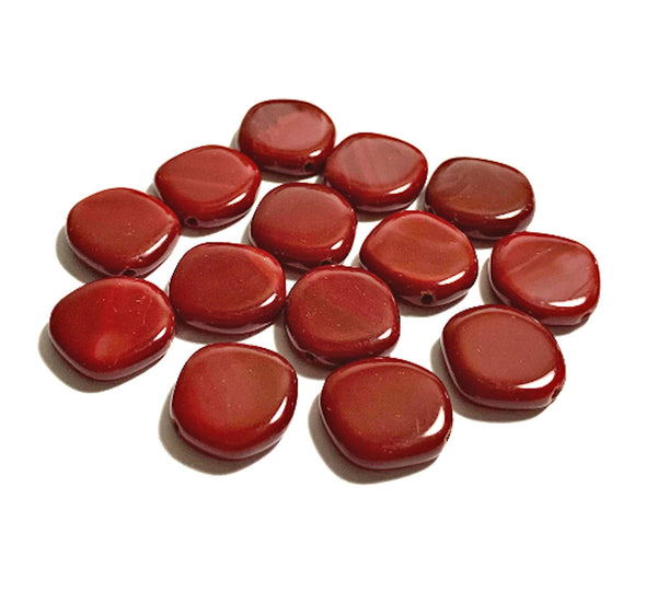 Ten 15mm Czech glass asymmetrical coin or disc beads - opaque blood red beads - C0067