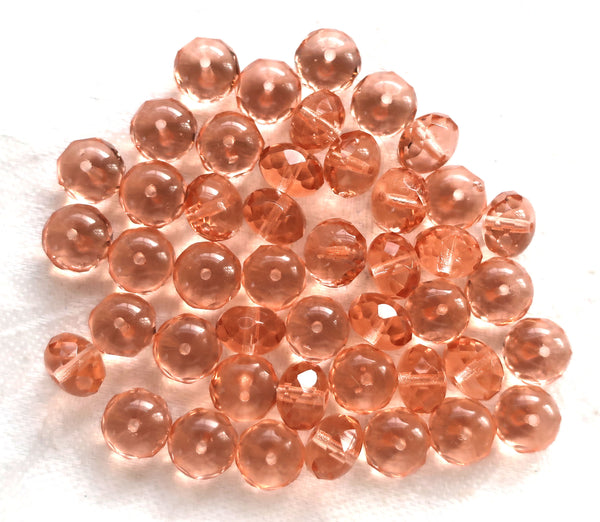 Lot of 25 transparent Pink puffy rondelles , 6 x 9mm faceted Czech glass rondelle beads C0601 - Glorious Glass Beads