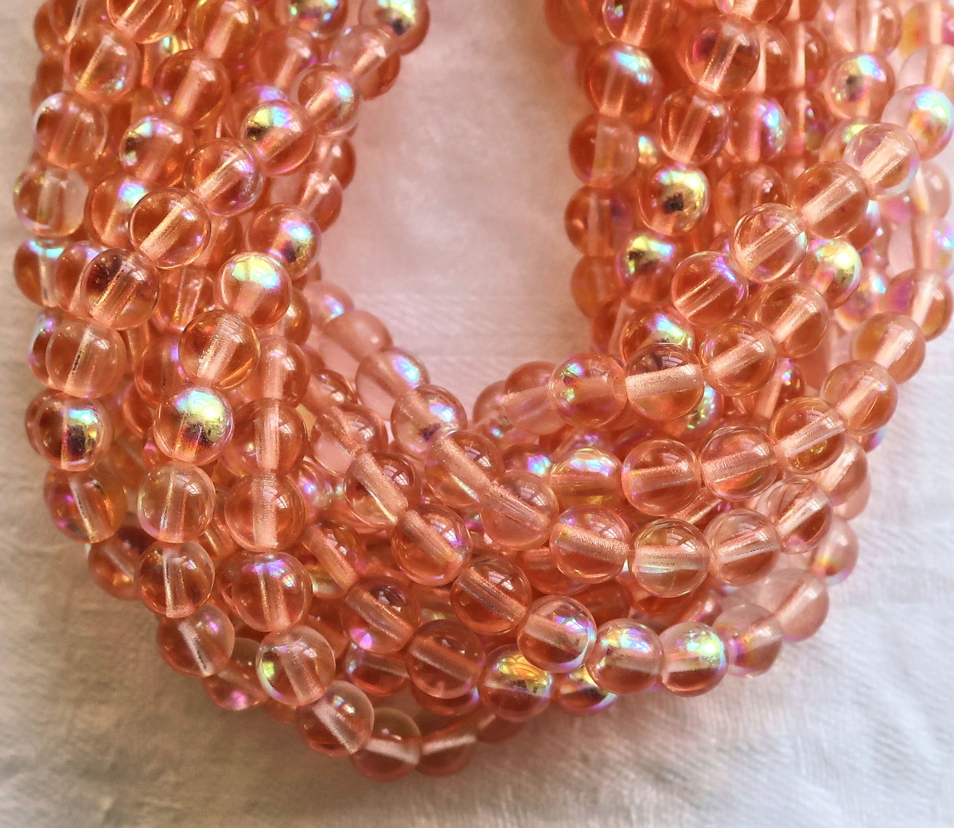 Lot of 50 6mm Chech glass druks - smooth round rosaline pink AB druk beads - C3725 - Glorious Glass Beads