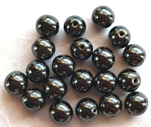 Lot of 25 8mm Chech glass druks, smooth round Hematite druk beads, C9625 - Glorious Glass Beads