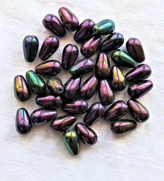 Lot of 25 Czech glass drop beads - smooth purple iris teardrop beads - 10 x 6mm C0301