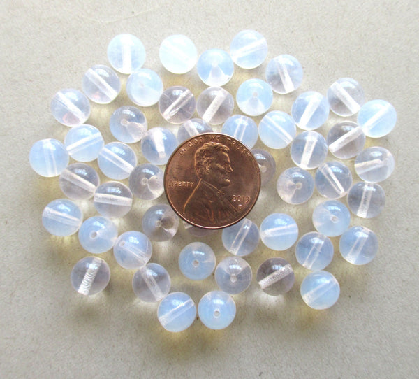 Lot of 25 8mm Czech glass druks - translucent milky white neutral opaline smooth round druk beads C0005