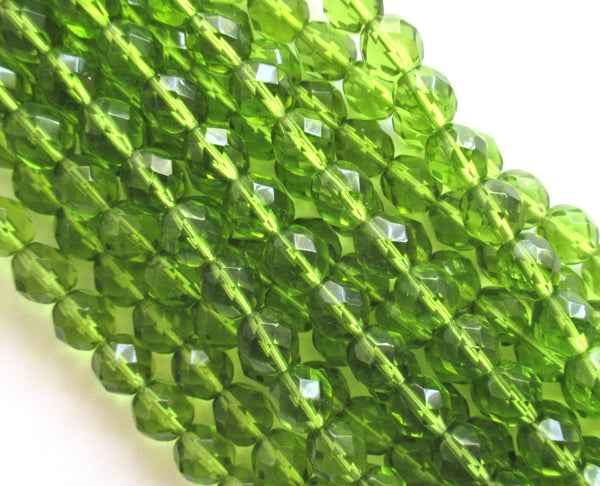 25 8mm Czech glass beads - olivine olive green faceted, fire polished round beads C0047