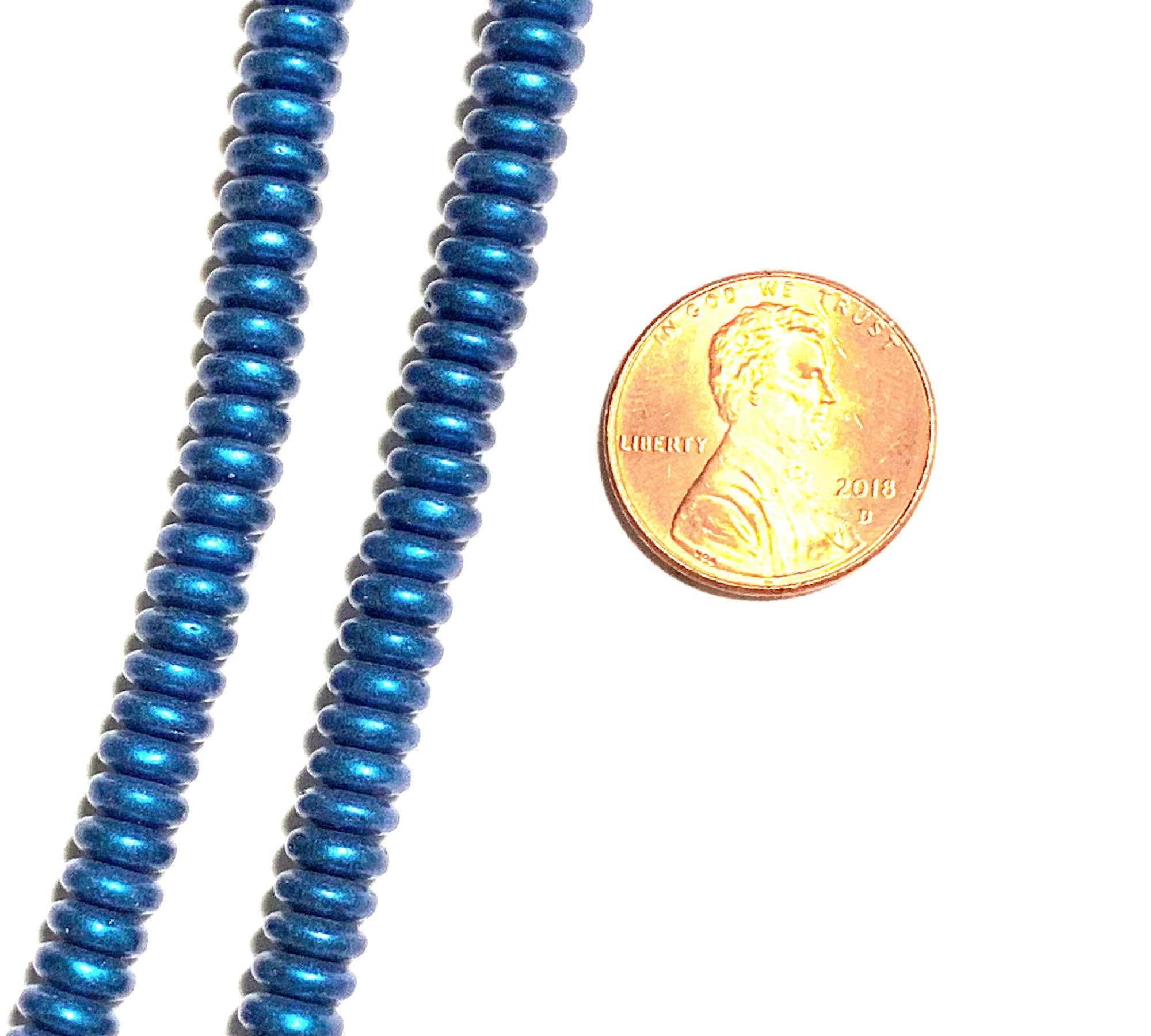 Lot of 50 6mm Czech glass rondelle beads, blue suede flat spacers or rondelles C0036