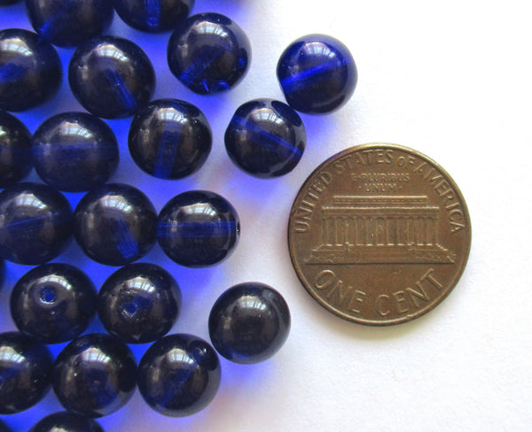 Lot of 25 8mm Czech glass druks - Cobalt Blue smooth round druk beads - C0043