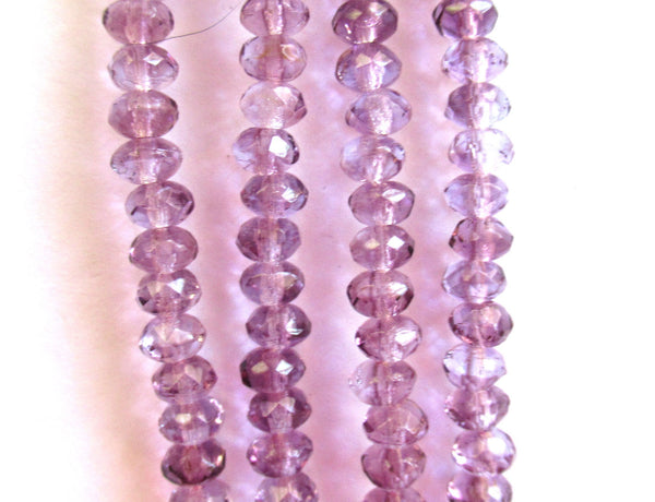 38 small Czech glass puffy rondelle beads - 3 x 5mm faceted two tone amethyst purple rondelles C0016