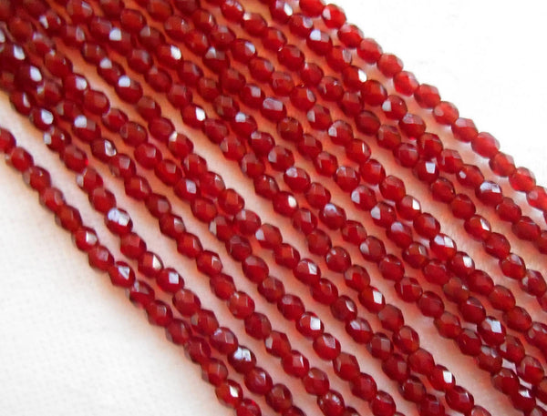 Lot of 50 3mm Ruby Red, light garnet Czech glass beads, firepolished, faceted round beads, C7450