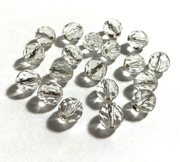 Twenty Czech glass fire polished faceted round beads - 10mm crystal silver lined beads C0017