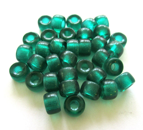 25 9mm Czech glass beads - teal blue green pony or roller beads - large hole crow beads - C0099