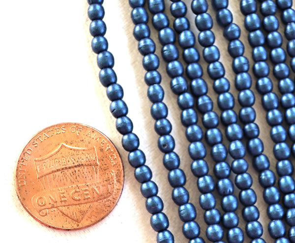 Lot of 100 3mm metallic suede blue Czech glass druks, smooth round druk beads C5601 - Glorious Glass Beads