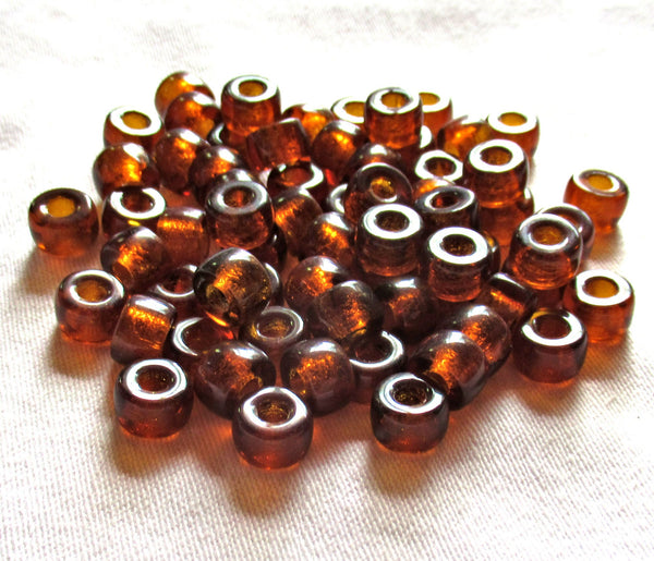 lot of 25 9mm Czech glass pony or roller beads - madera topaz large hole crow beads,