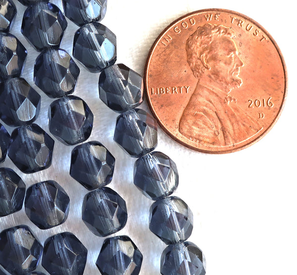 Lot of 25 6mm Montana Blue Czech Glass beads, firepolished faceted round glass beads C7425 - Glorious Glass Beads