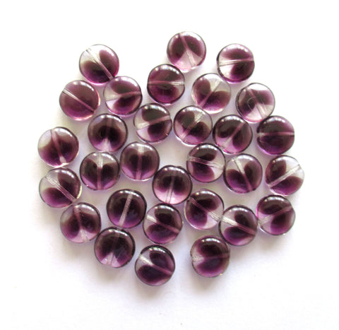 20 Czech glass coin beads - 10mm amethyst purple & crystal disc beads C0038