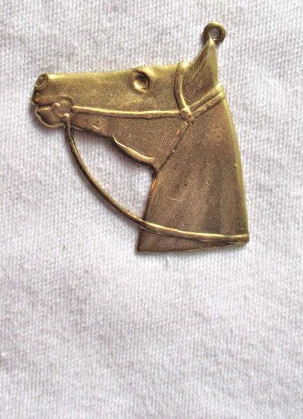 One raw brass horse head brass stamping - pendant, charm, or ornament with ring - 35 x 30mm, made in the USA C0701