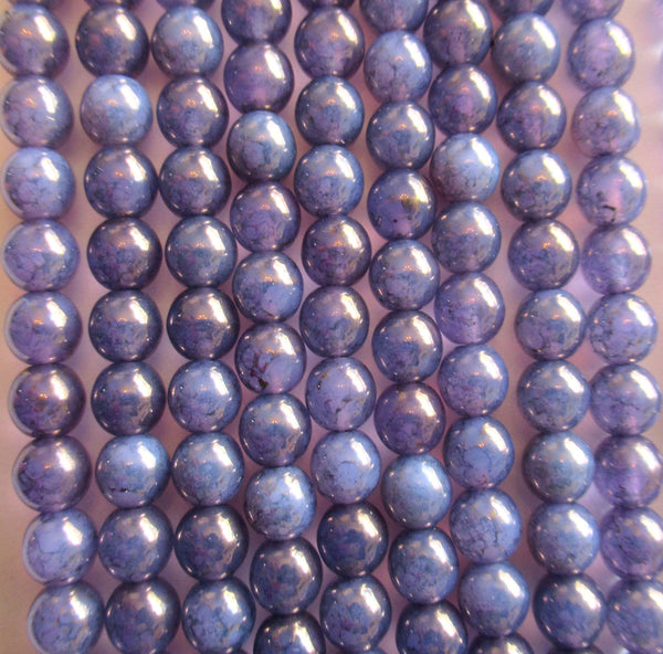 Fifty 6mm Czech glass druk beads - milky alexandrite moon dust purple pressed glass smooth round druks C00611