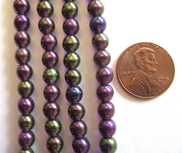 50 6mm Czech glass druk beads - metallic purple tanzanite luster Iris smooth round druks C0098