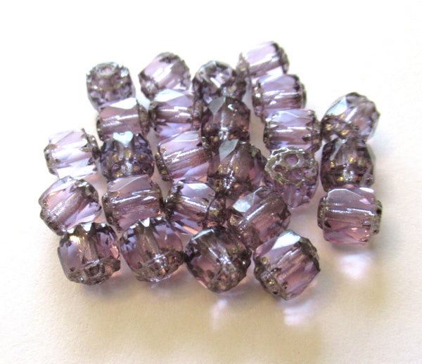 Lot of 25 Czech glass antique cut crown beads - alexandrite lavender with silver picasso accents - ,faceted, fire polished beads - C0039