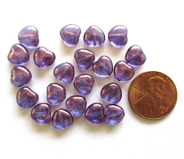 Lot of 25 Czech glass beads - 8mm Lumi Amethyst heart shaped beads C0086
