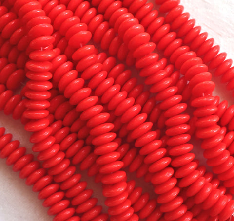 Lot of 50 6mm Czech glass rondelle beads, opaque bright red flat spacers or rondelles C0601