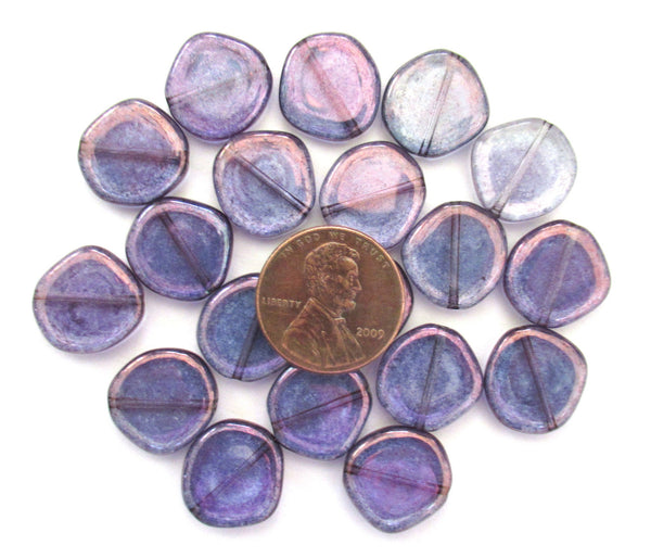 Ten 15mm Czech glass asymmetrical coin or disc beads - lumi amethyst beads - C0015