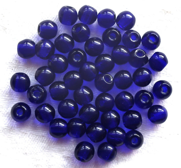 Lot of 25 8mm Czech glass big hole druks - Cobalt Blue smooth round druk beads with 2mm holes C8401 - Glorious Glass Beads