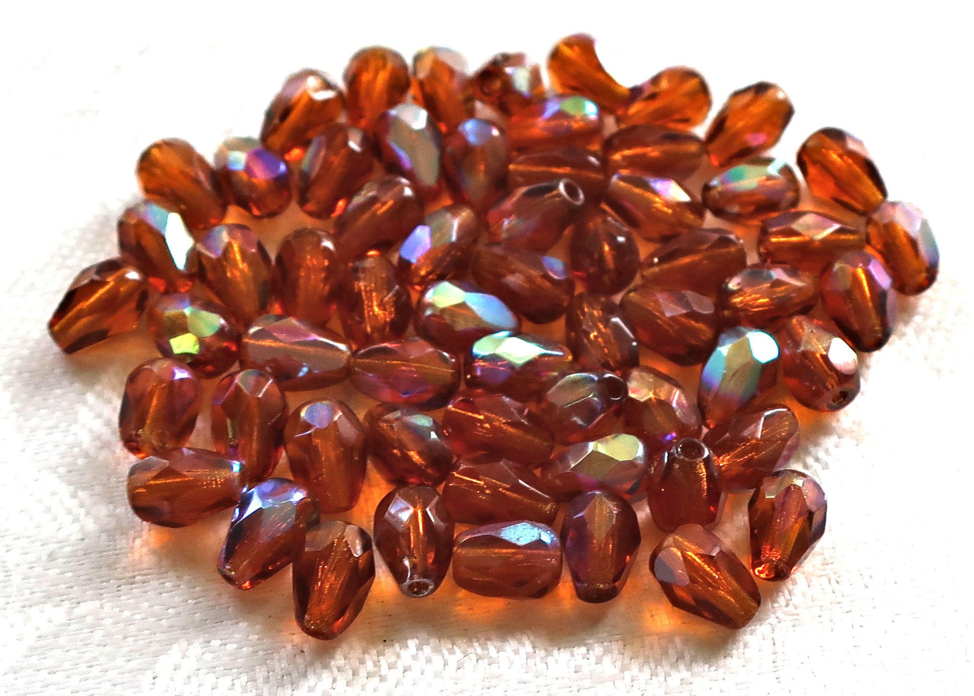Lot of 25 7 x 5mm Maderia Topaz AB, Brown teardrop beads, faceted, firepolished tear drops C3701 - Glorious Glass Beads