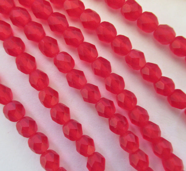25 6mm Czech glass beads - siam ruby red with a matte finish - fire polished, faceted round beads - C0075