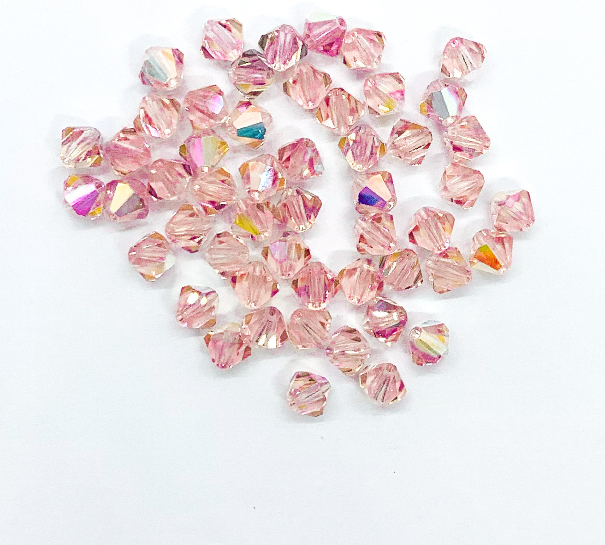 Lot of 24 6mm light rose pink AB Czech Preciosa Crystal bicone beads - faceted glass bicones C0641