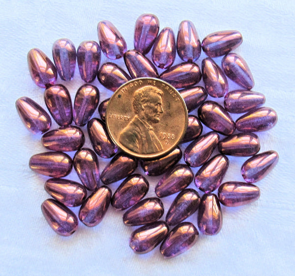 Lot of 25 lumi amethyst Czech glass drop beads - smooth purple teardrop beads - 10 x 6mm C5301 - Glorious Glass Beads