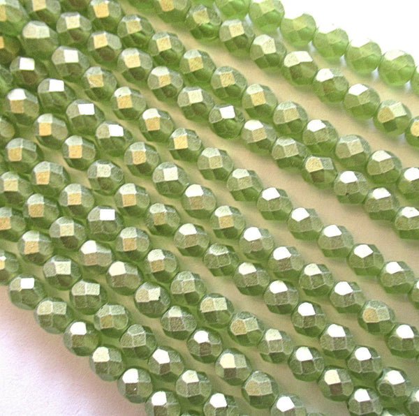 25 6mm Czech glass beads - sueded gold olivine faceted fire polished beads - C0004