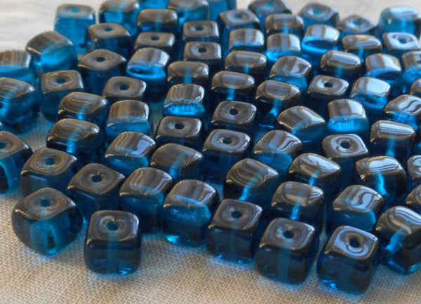 Lot of 25 Capri Blue Cube Beads, 5 x 7mm Czech glass beads, C1225