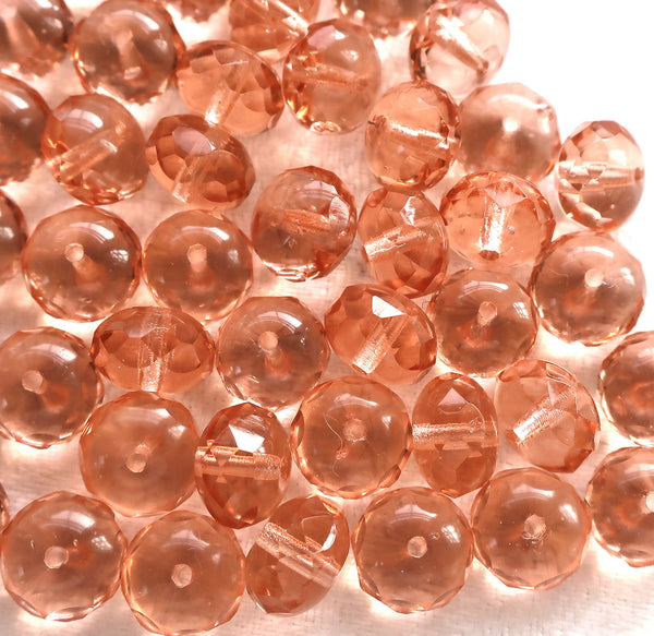 Lot of 25 transparent Pink puffy rondelles , 6 x 9mm faceted Czech glass rondelle beads C0601