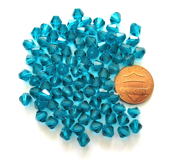 Lot of 24 6mm Czech Preciosa Crystal bicone beads - blue zircon faceted glass blue AB bicones 00201