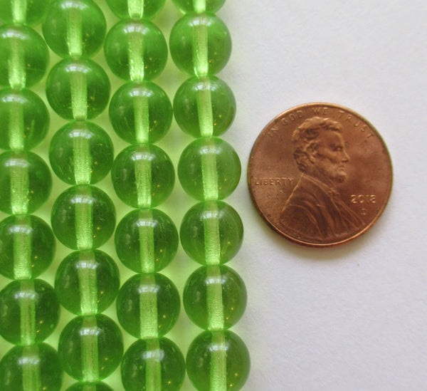 Lot of 25 8mm Czech glass druks - peridot green smooth round druk beads C0014