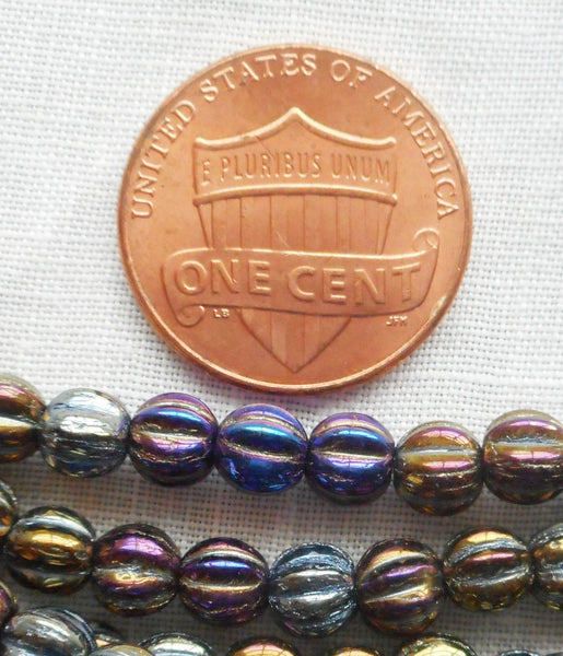 Fifty 5mm Brown Iris metallic glass melon beads, Czech pressed glass beads C0750 - Glorious Glass Beads