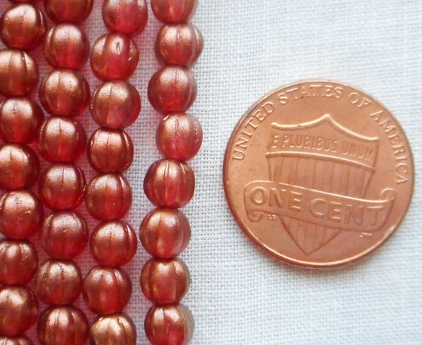 Fifty 5mm Halo Cardinal Czech glass melon beads, red gold coated glass beads C33101 - Glorious Glass Beads